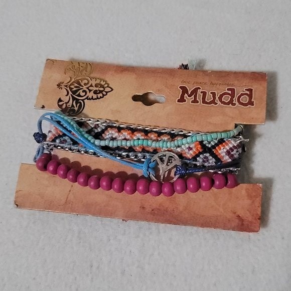 Mudd nib bracelets set y2k beaded peace sign - Picture 1 of 3